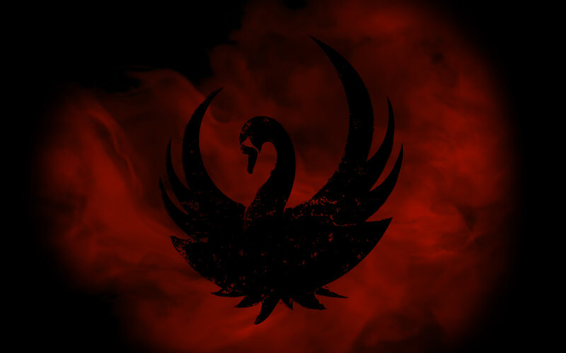 black swan silhouette on red background