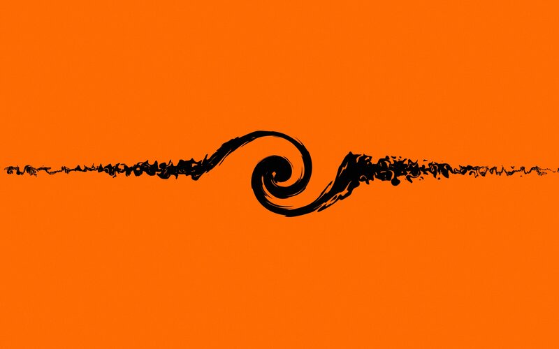 black swirl on orange