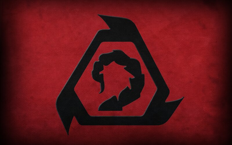 black symbol on red background