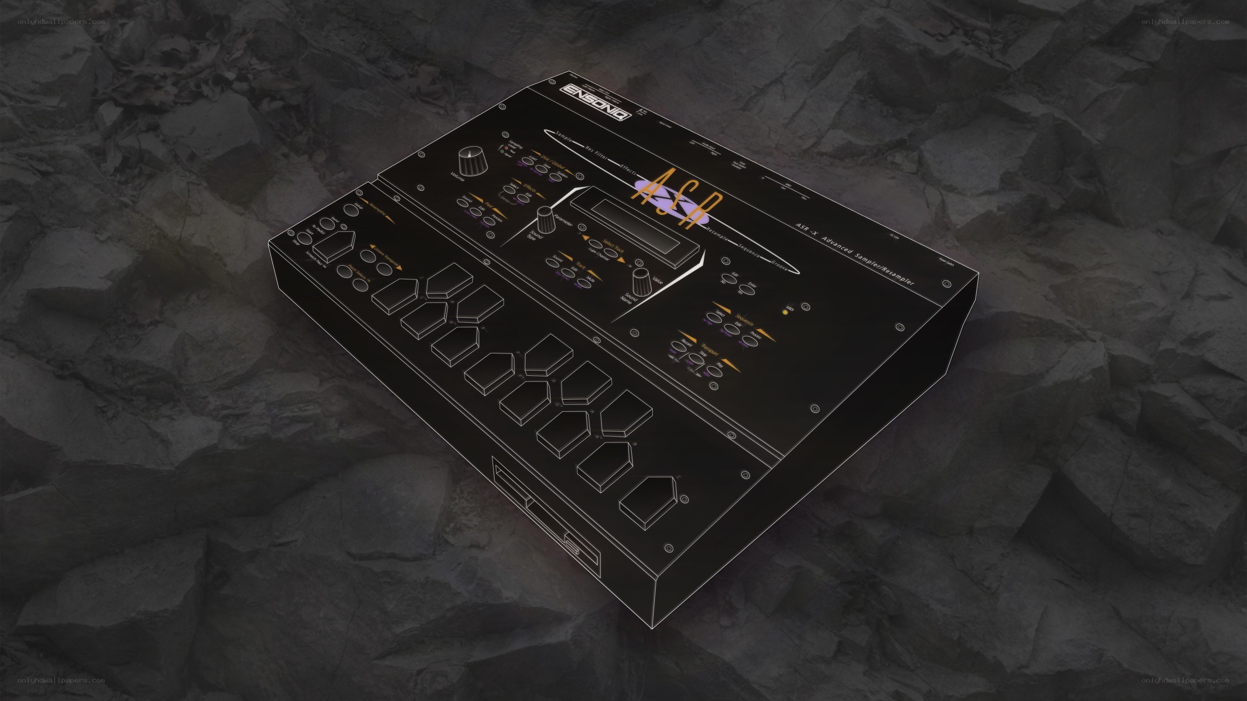 black synthesizer on rocky surface