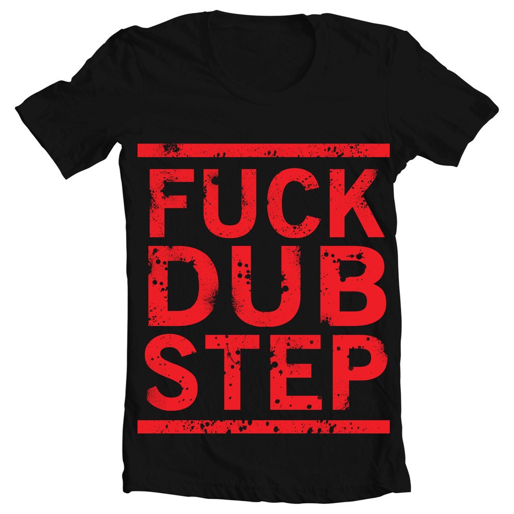 black t-shirt with red text