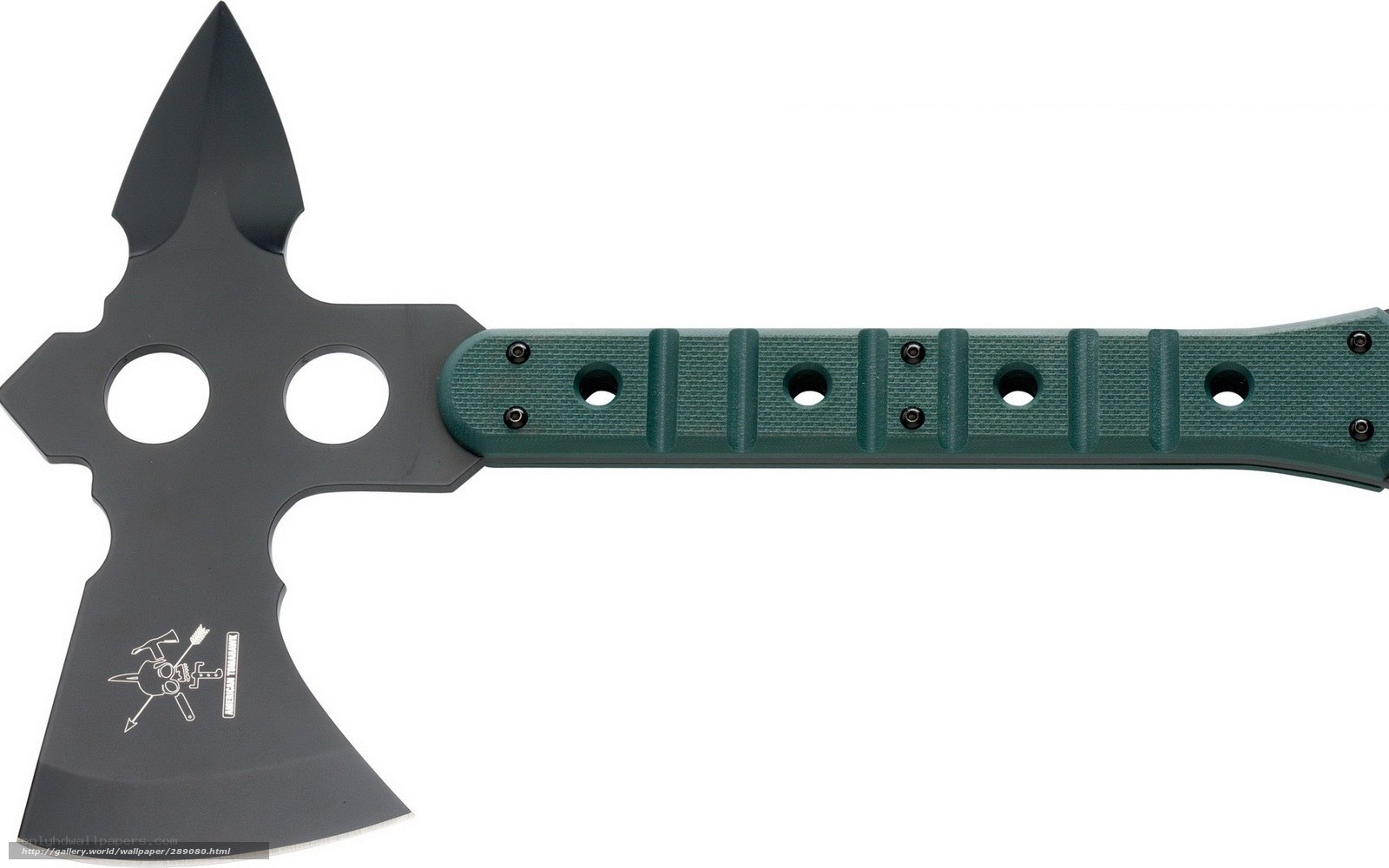 black tactical axe with green handle