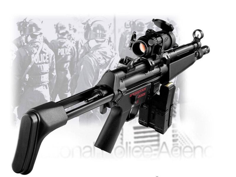 Black tactical rifle with scope
