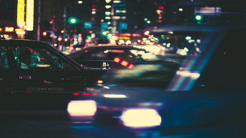 Black Taxi Cab at Night