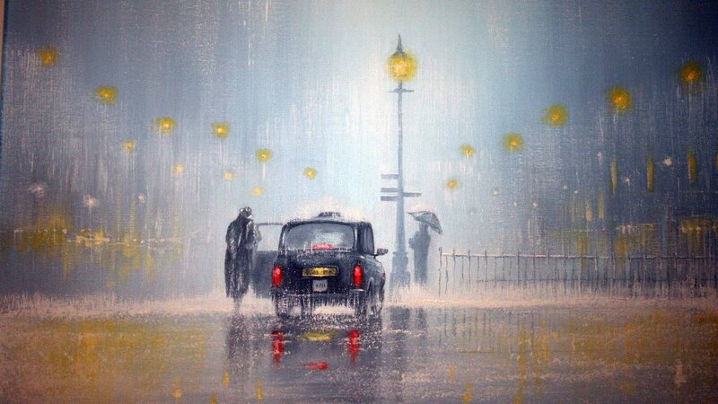 Black Taxi in Rain — Gray, Rainy, Night
