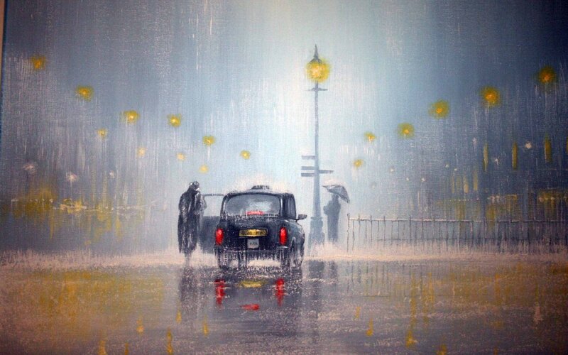 Black Taxi in Rain