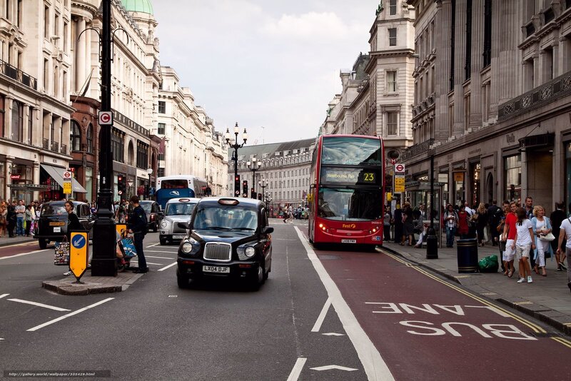 Black Taxi on Street — Gray, Busy