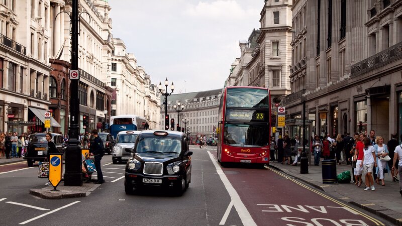 Black Taxi on Street — Gray
