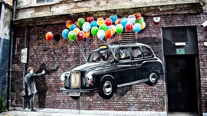 Black Taxi with Balloons