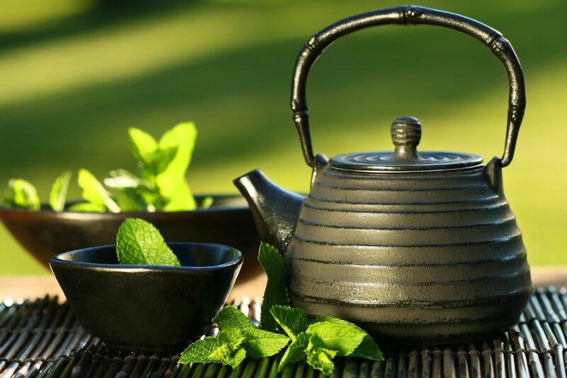 Black Teapot with Mint — Green, Serene, Afternoon