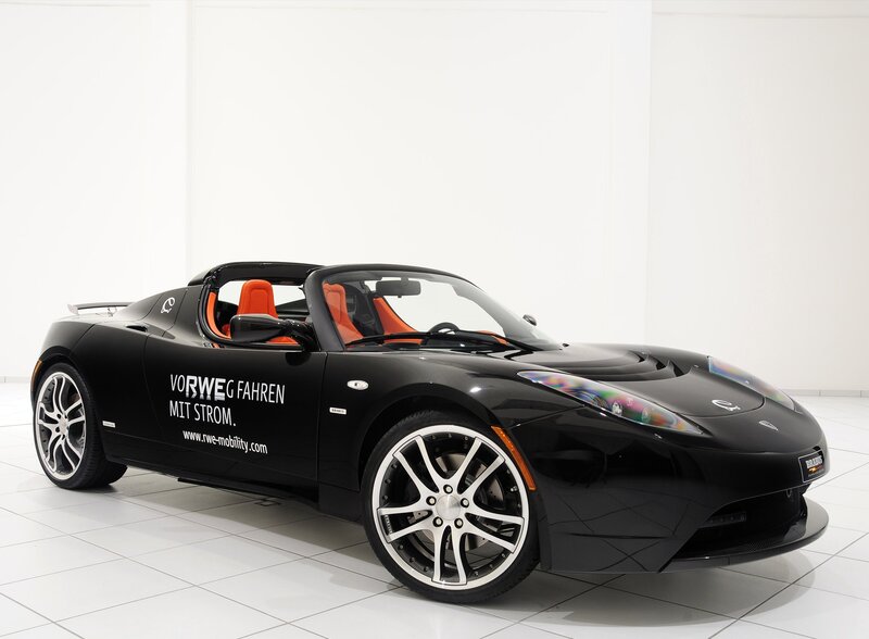 Black Tesla Roadster with custom graphics