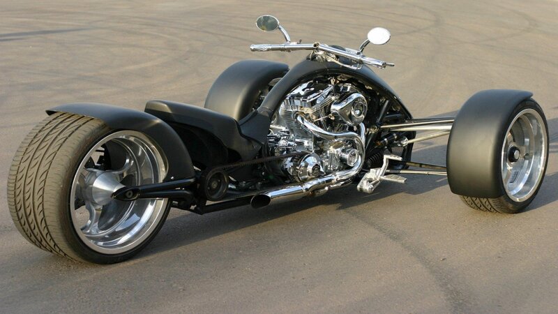 Black Three-wheeled Motorcycle — Neutral, Afternoon, Photograph, Engine