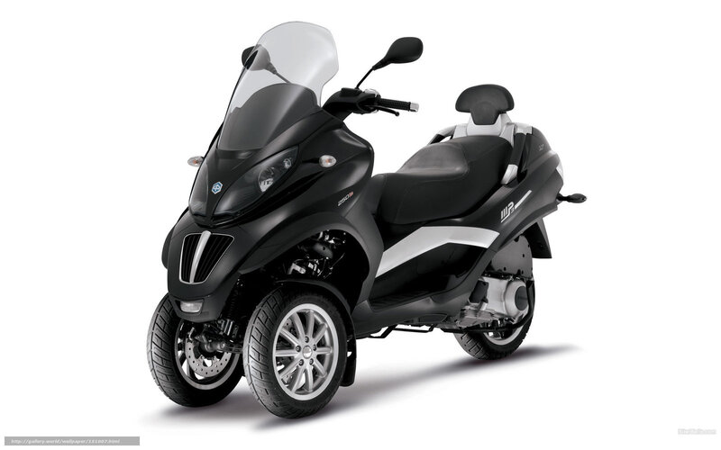 Black Three-wheeled Scooter — Neutral, Photograph, Windshield, Seat, Wheels