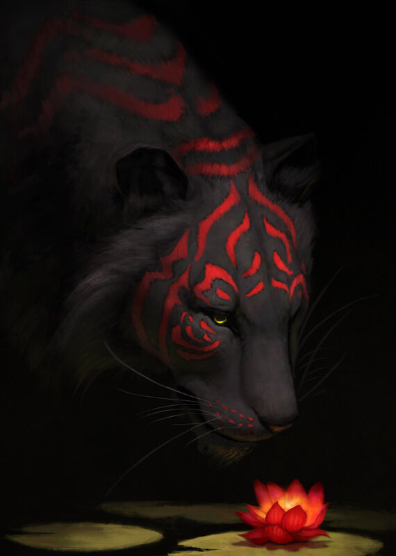 Black Tiger with Red Stripes