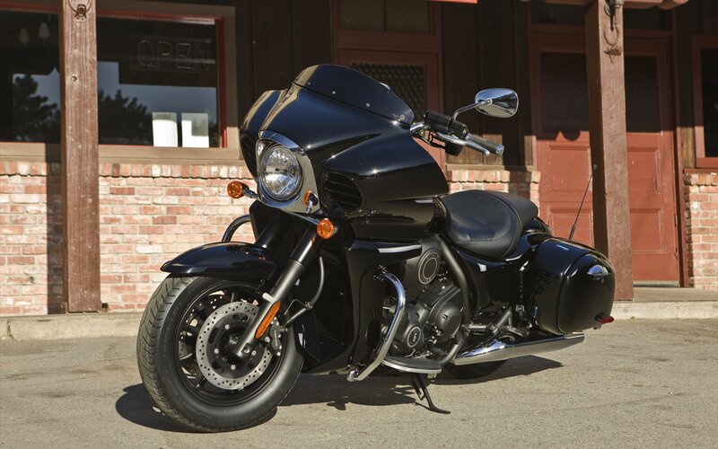 black touring motorcycle parked