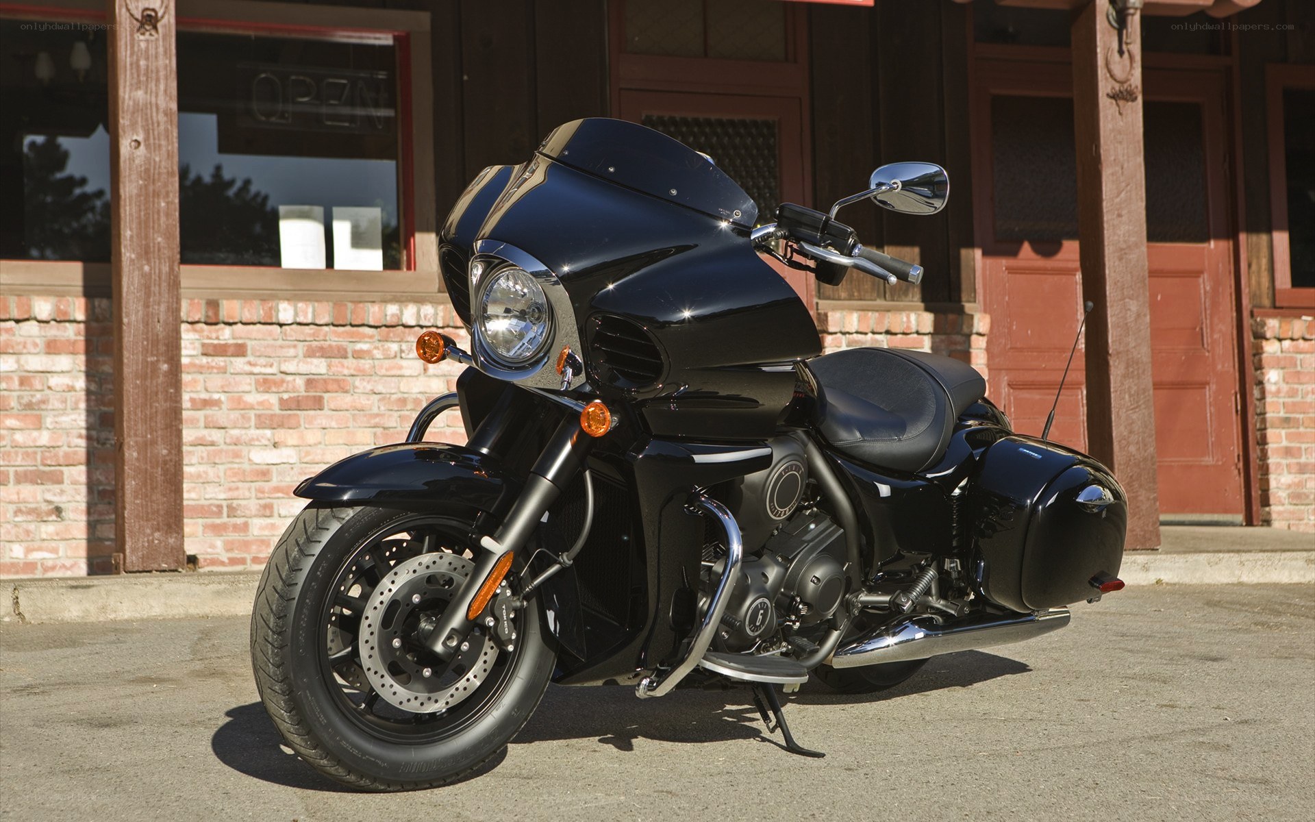 black touring motorcycle parked
