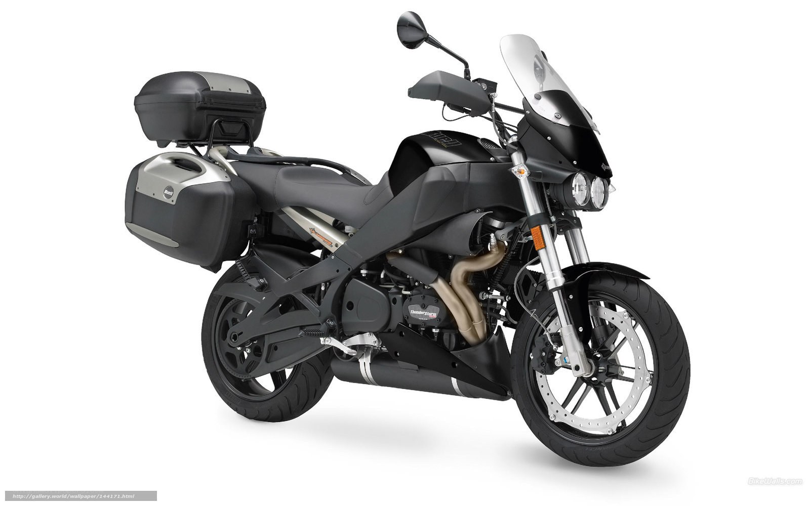 black touring motorcycle with luggage