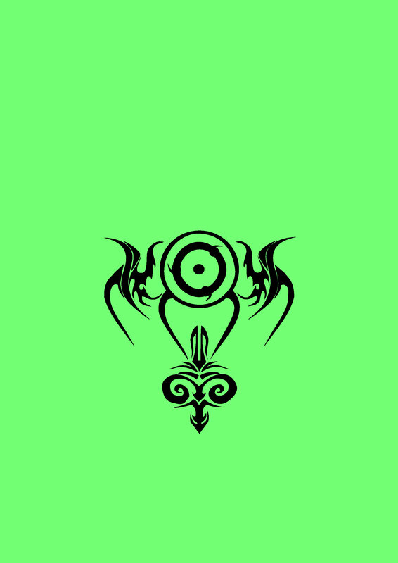 black tribal design on green