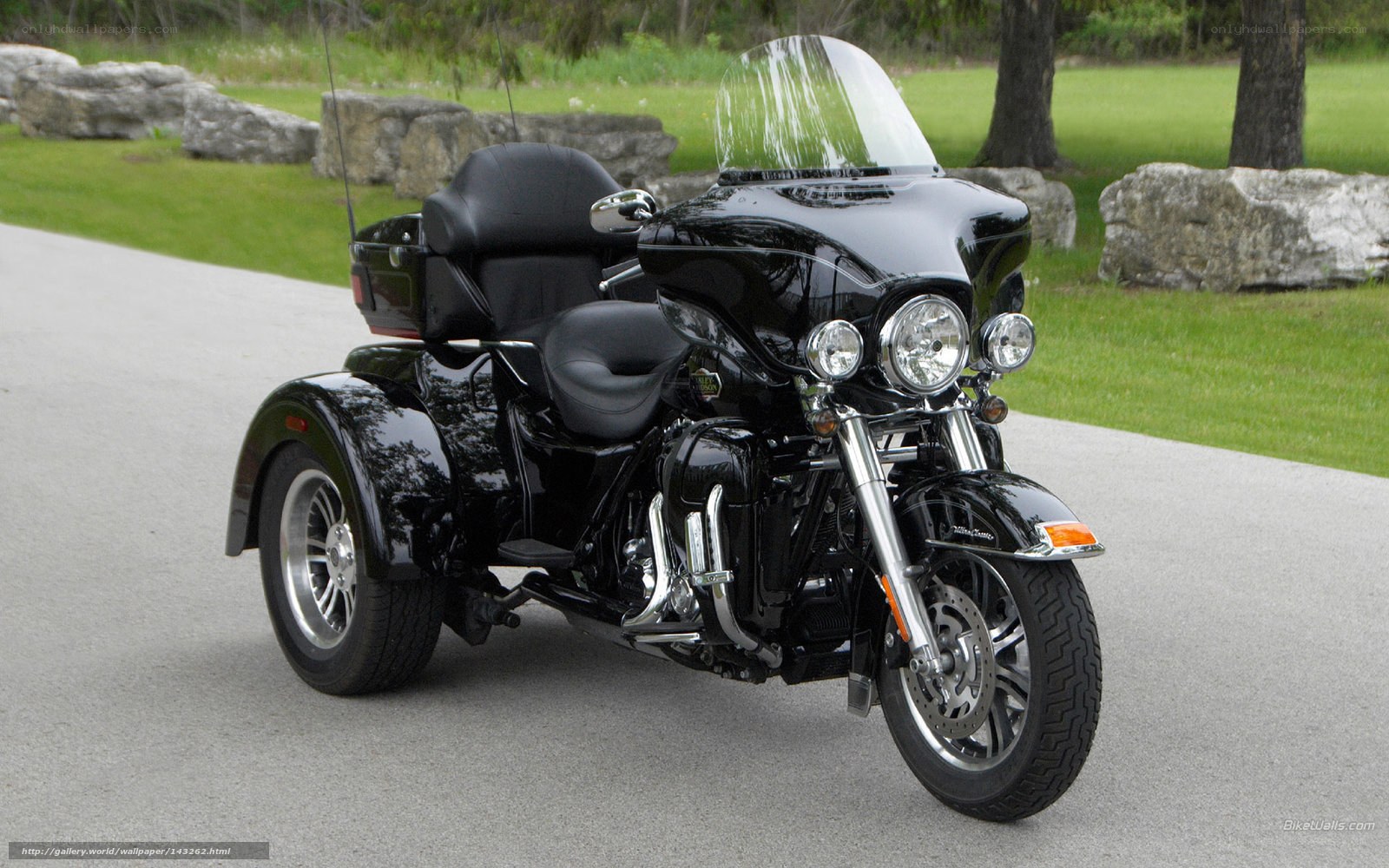 black trike motorcycle on road