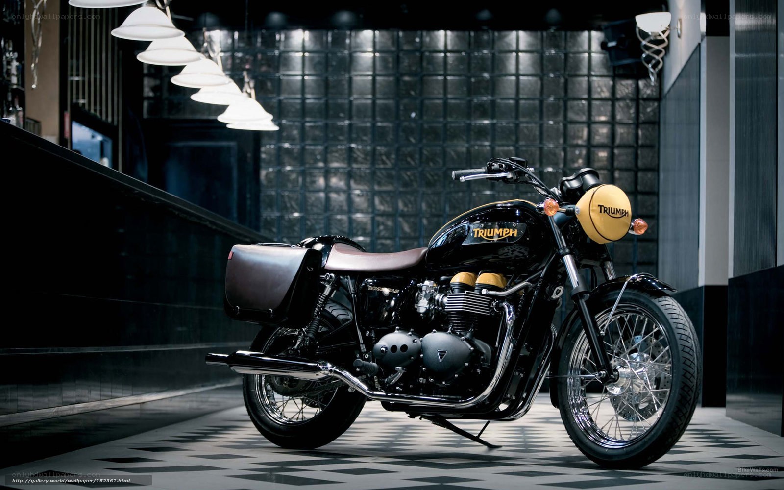 Black Triumph motorcycle in showroom