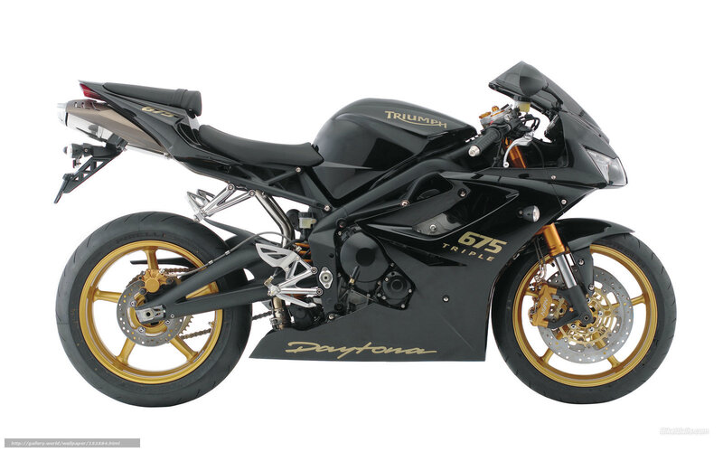 Black Triumph Motorcycle — Neutral, Photograph, Gold Wheels