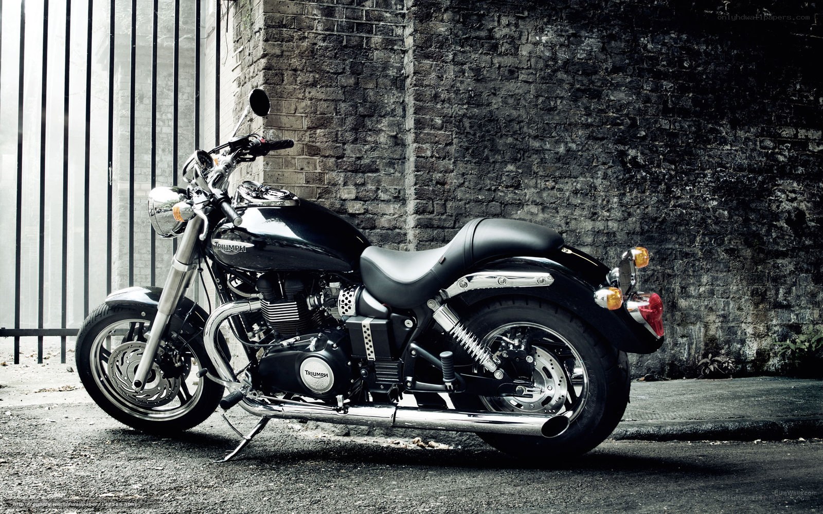 Black Triumph motorcycle on street
