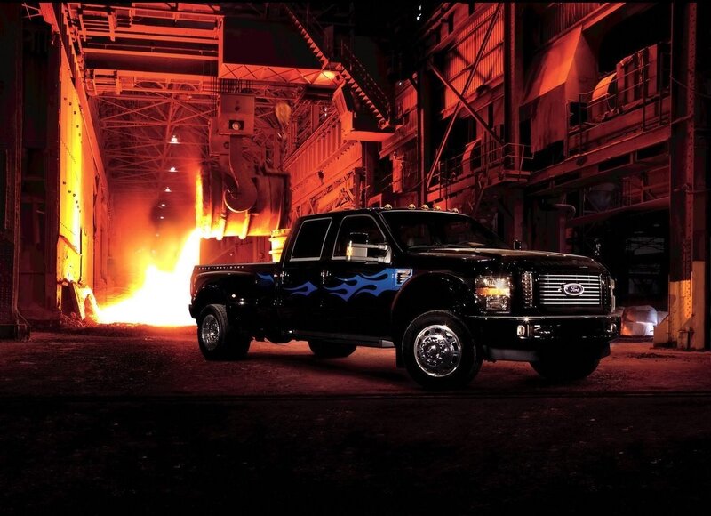 Black truck in steel mill