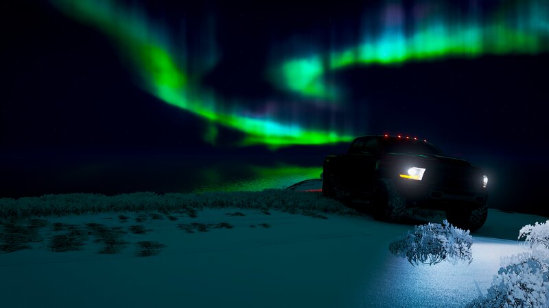 Black Truck under Aurora