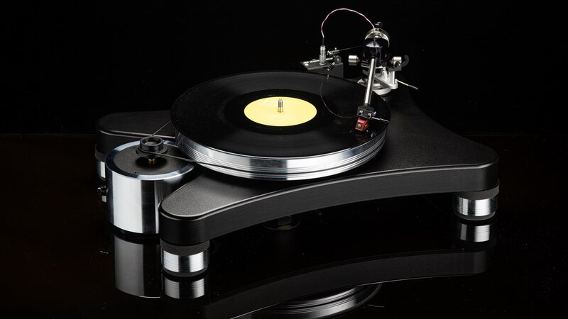 Black Turntable with Vinyl Record