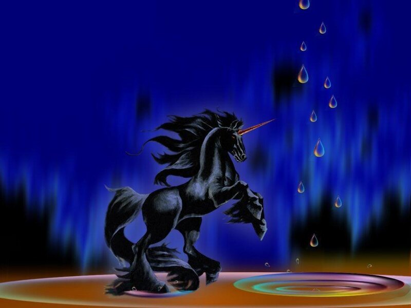 Black unicorn in blue light