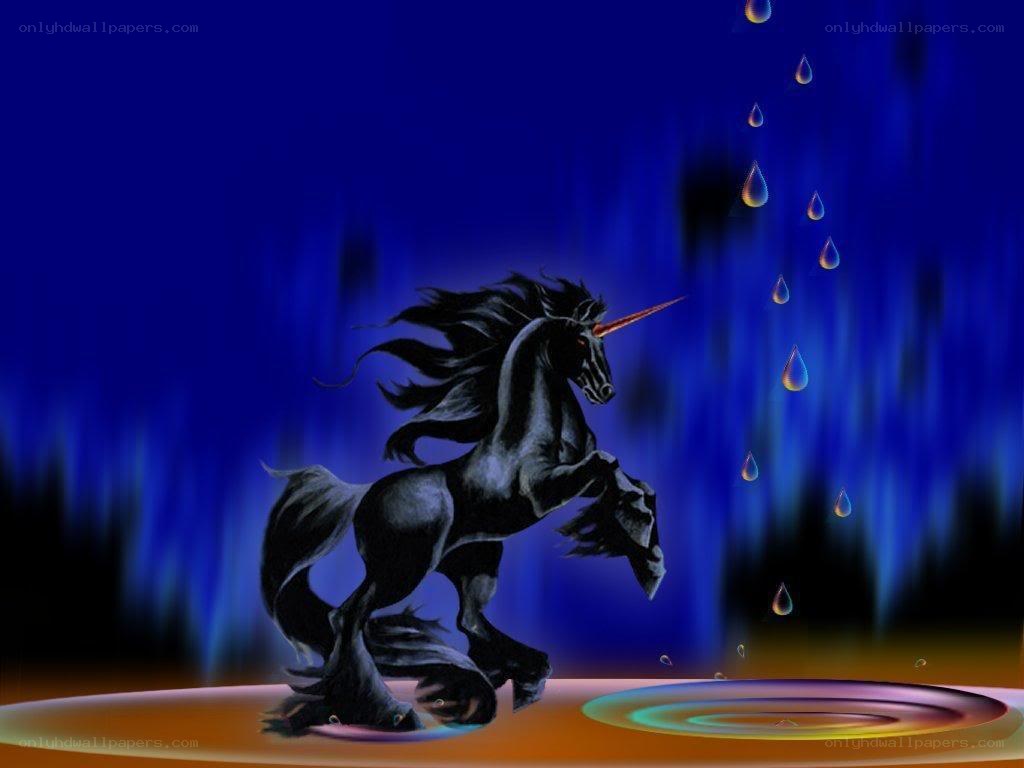 Black unicorn in blue light