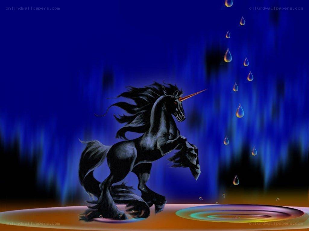 Black unicorn in blue light