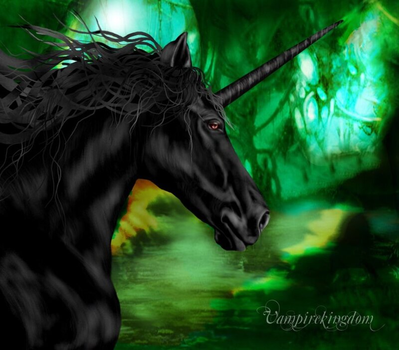Black Unicorn in Forest — Green