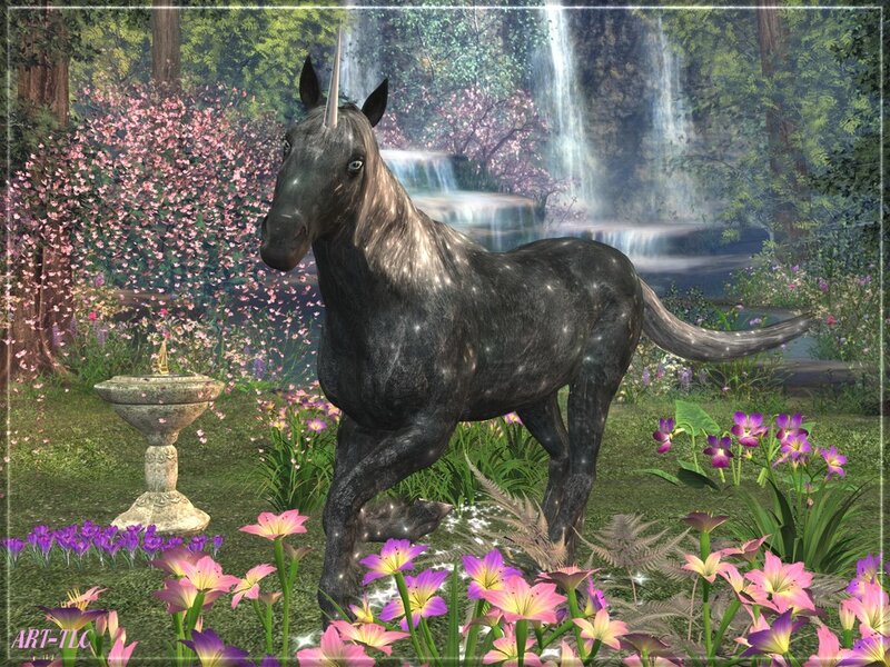 Black Unicorn in Garden — Green