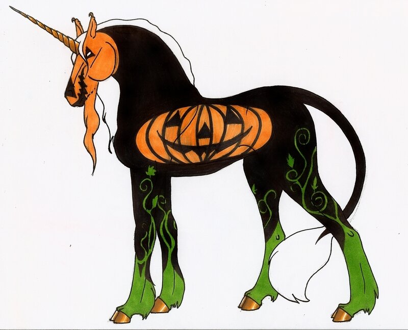 Black Unicorn with Pumpkin