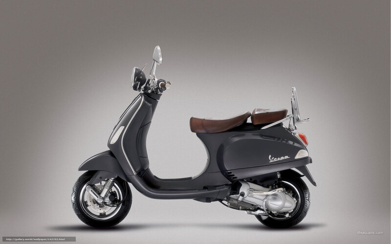 Black Vespa Scooter — Gray, Neutral, Photograph, Brown Seat