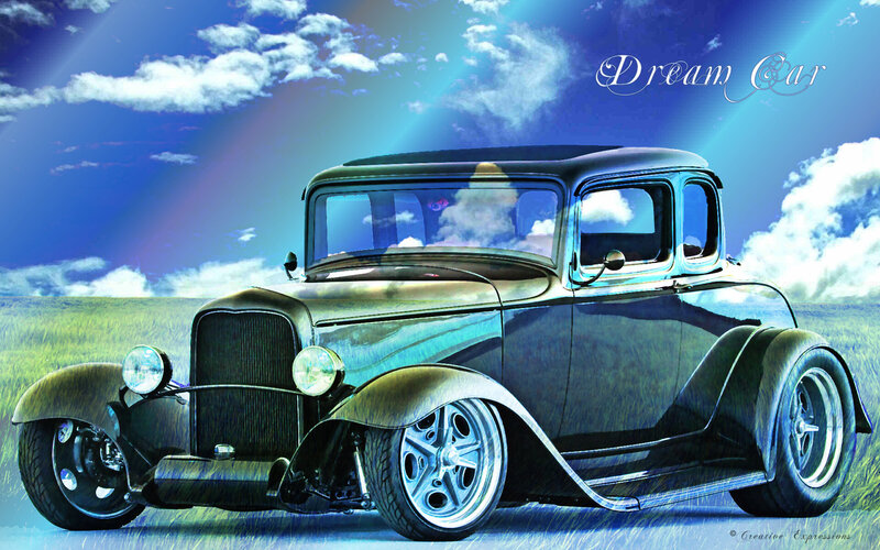 Black Vintage Car — Blue, Dreamy