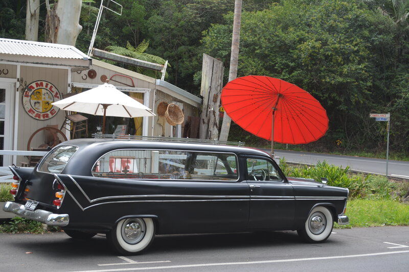 Black Vintage Car — Calm, Afternoon, Photograph, Umbrella