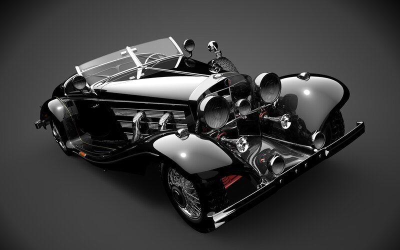 Black Vintage Car — Dramatic, 3d Render, Chrome Details