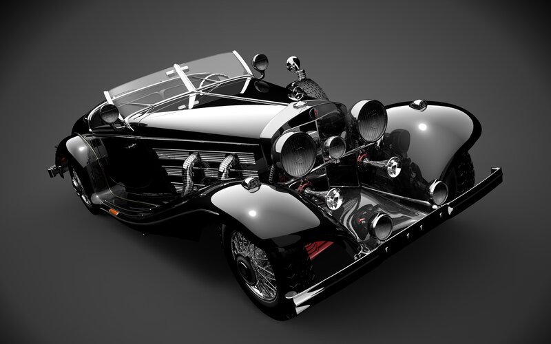 Black Vintage Car — Dramatic, 3d Render, Chrome Grille
