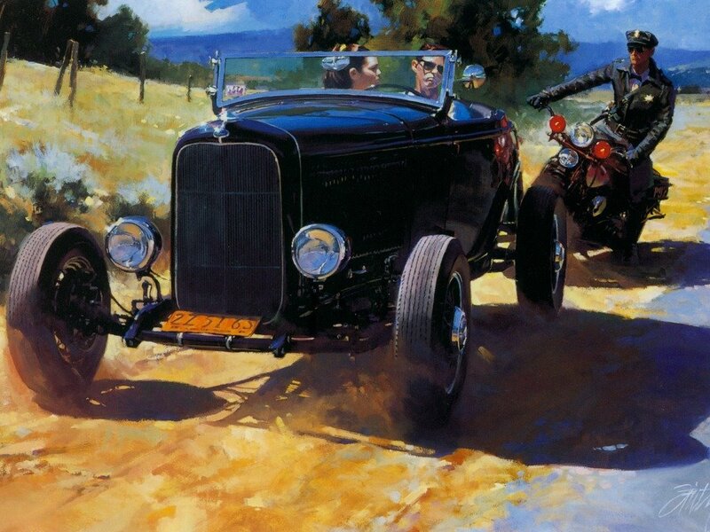 Black Vintage Car — Dramatic, Afternoon, Painting