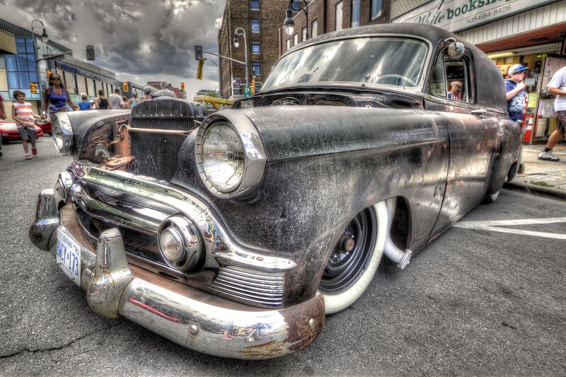 Black Vintage Car — Dramatic, Afternoon, Photograph, People