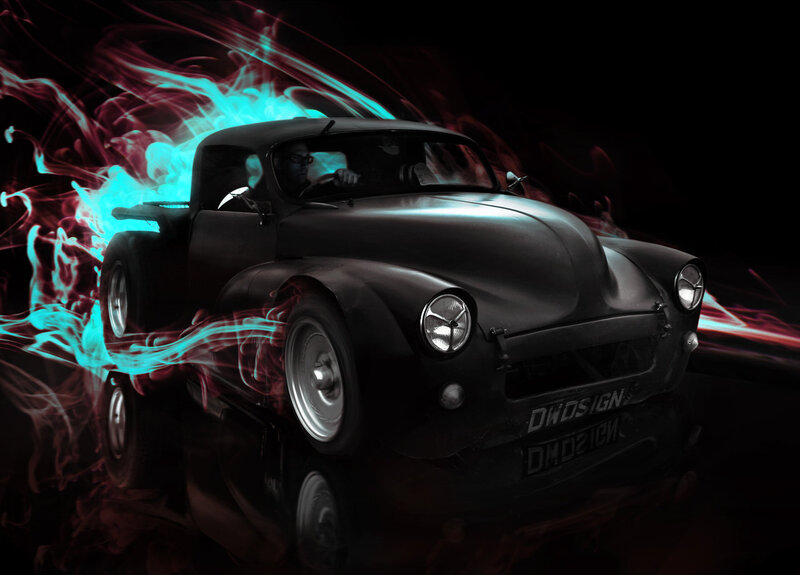 Black Vintage Car — Dramatic, Night, Digital Art