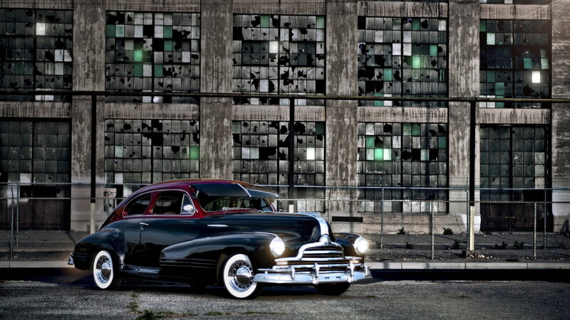 Black Vintage Car — Dramatic, Photograph, Abandoned Building