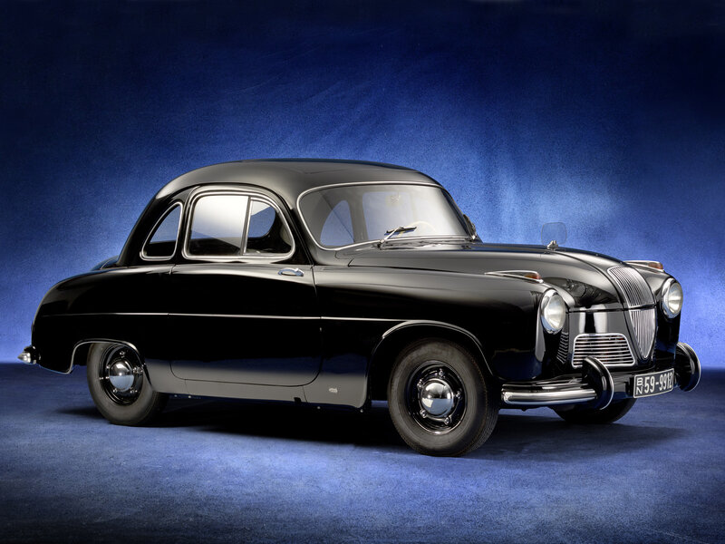 Black Vintage Car — Dramatic, Photograph, Blue Background