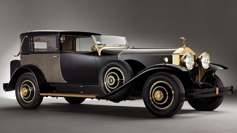 Black Vintage Car — Dramatic, Photograph, Gold Trim, Spoked Wheels