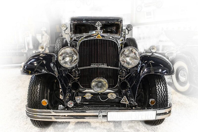 Black Vintage Car — Dramatic, Photograph, Headlights, Grille, Museum