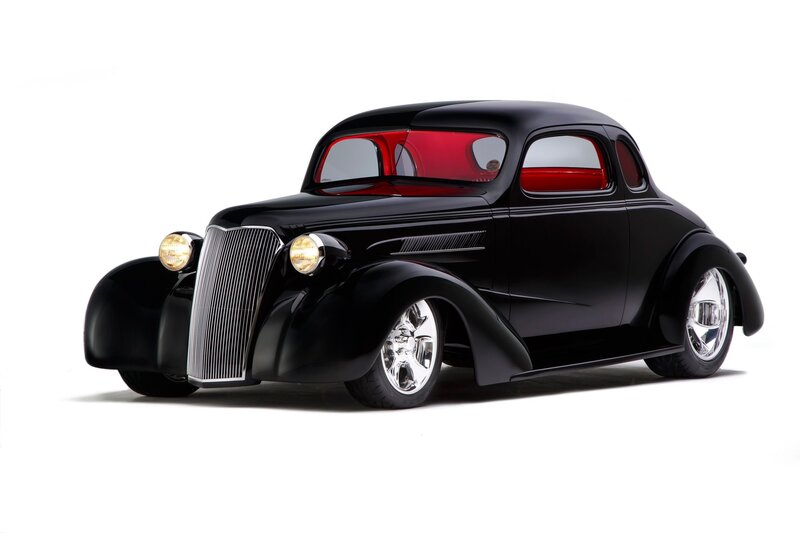Black Vintage Car — Dramatic, Photograph, Red Interior