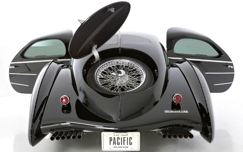 Black Vintage Car — Dramatic, Photograph, Spare Tire