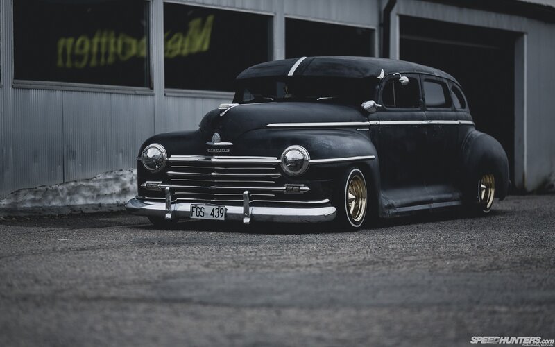 Black Vintage Car — Dramatic, Winter, Photograph, Building